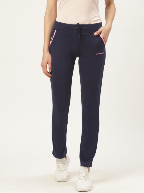 

onesport Women Navy Blue Solid Track Pants