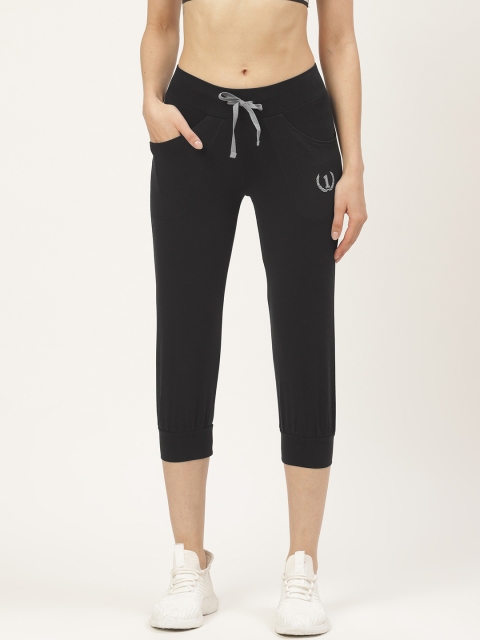 

onesport Women Black Comfort Fit Solid Cropped Joggers
