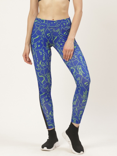 

onesport Women Blue & Green Printed Training Tights