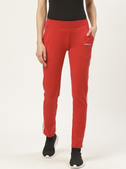 

onesport Women Red Straight Fit Solid Track Pants