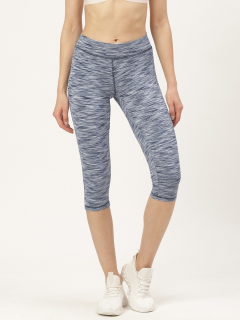 

onesport Women Blue & White Self Design Capris