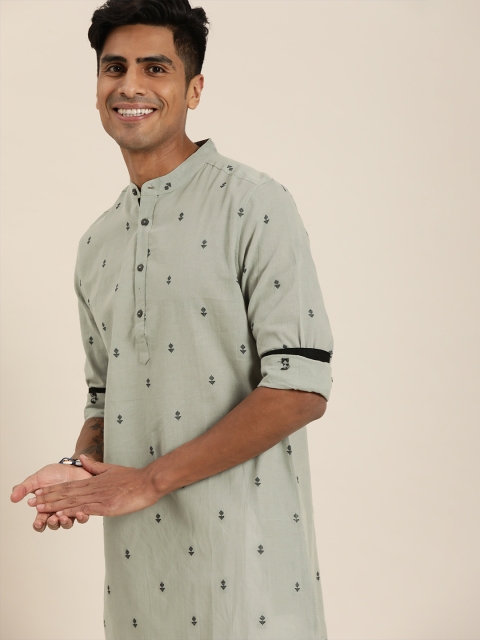 

Taavi Men Grey & Black Woven Legacy Straight Kurta With Trousers