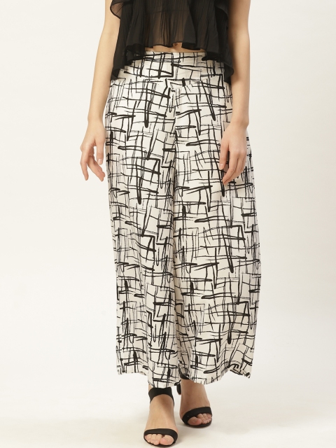 

Deewa Women White & Black Printed Wide Leg Palazzos