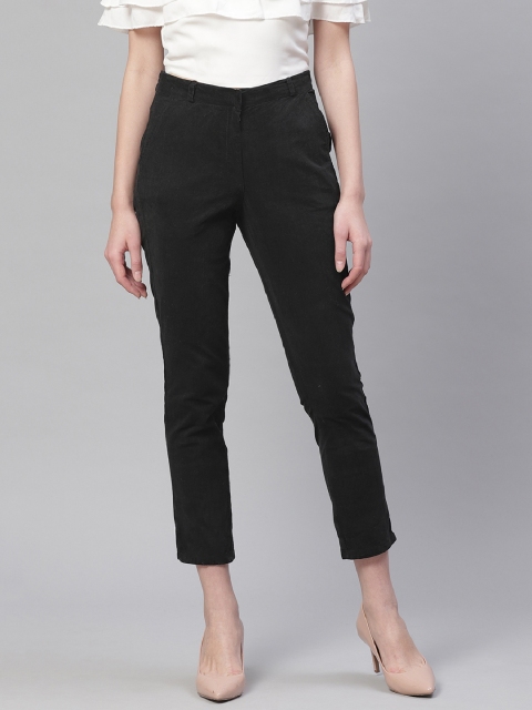 

I AM FOR YOU Women Black Solid Regular Corduroy Cropped Trousers