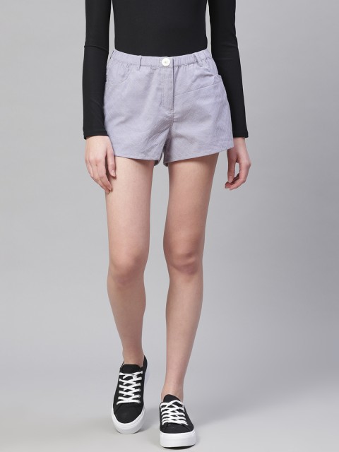 

I AM FOR YOU Women Lavender Checked Regular Fit Shorts