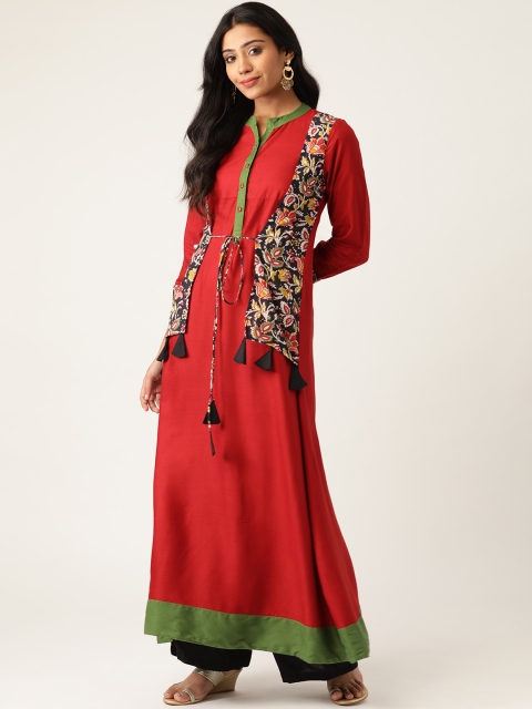

RANGMAYEE Women Maroon Solid Anarkali Layered Kurta