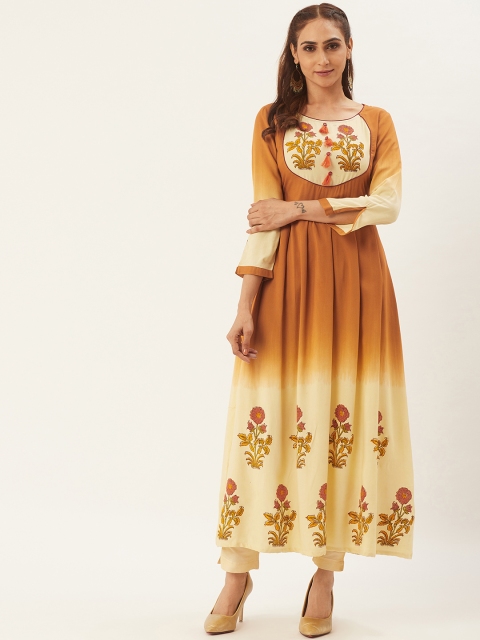 

RANGMAYEE Women Mustard Brown & Cream-Coloured Printed A-Line Kurta
