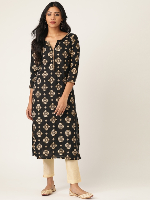 

RANGMAYEE Women Black & Beige Printed Kurta with Trousers