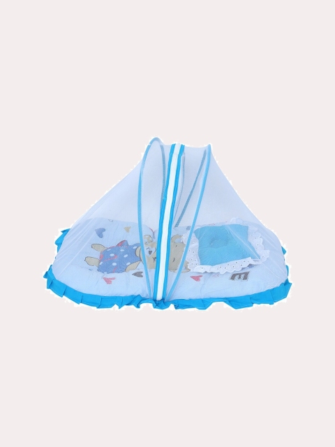 

Superminis Kids Blue & White Printed Cotton Bedding Set with Mosquito Net