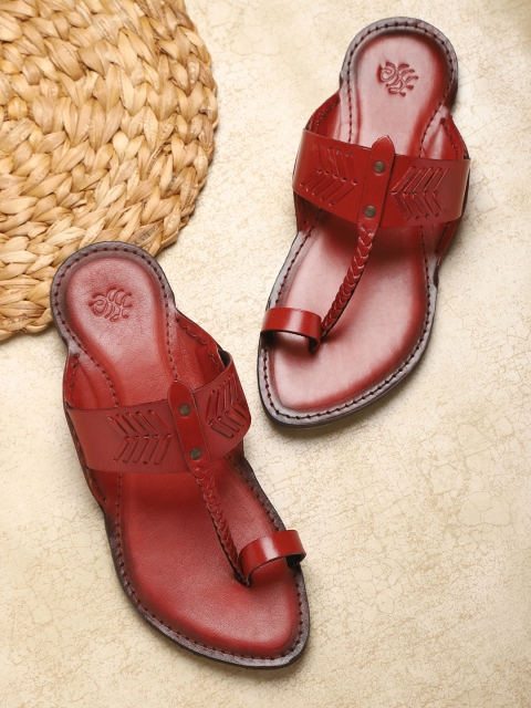 Men Red Solid Leather Sandals