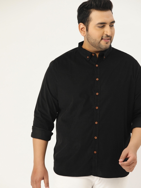 

Sztori Plus Size Men Black Regular Fit Solid Corduroy Casual Shirt