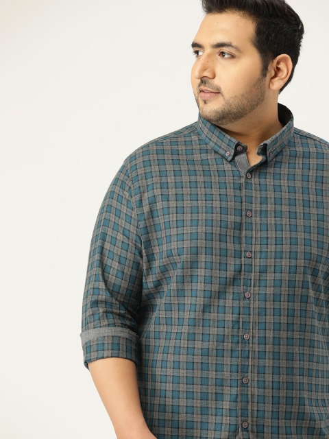 

Sztori Men Plus Size Teal Green & Grey Regular Fit Checked Shirt