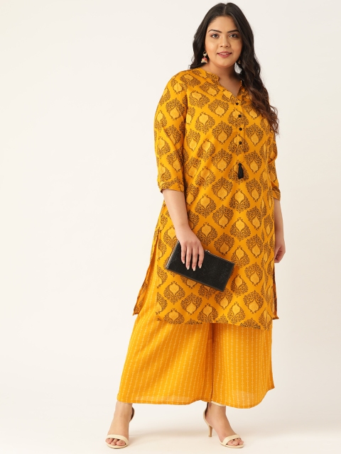

Sztori Women Plus Size Mustard & Black Printed Kurta with Palazzos