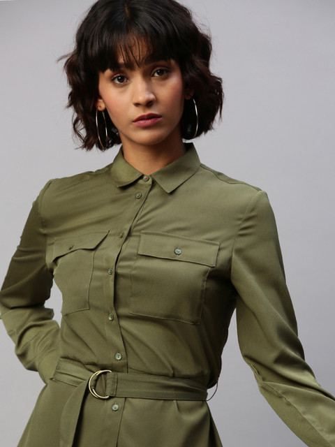 

Tommy Hilfiger Women Olive Green Solid Shirt Dress