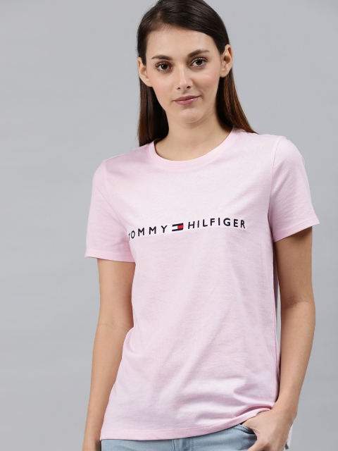

Tommy Hilfiger Women Pink Printed Round Neck T-shirt with Embroidery Detail