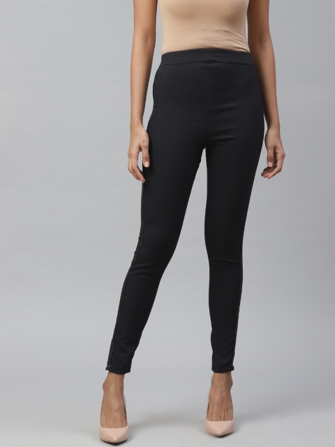 

Deewa Women Black Slim Fit Solid Cropped Treggings