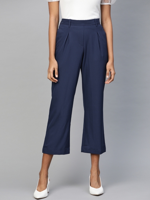 

ATRAENTA Women Navy Blue Solid Regular Trousers