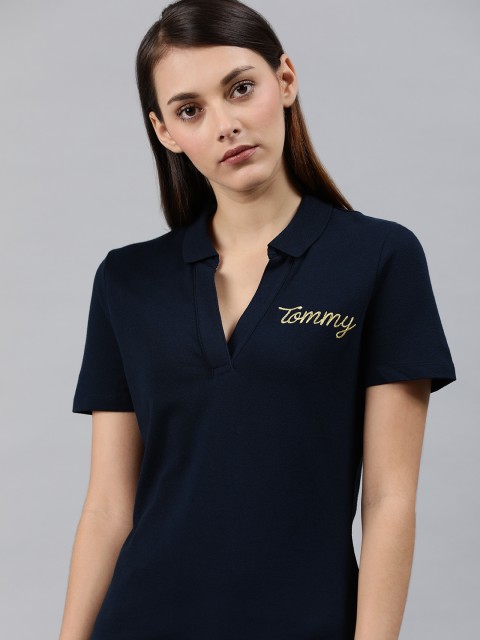 

Tommy Hilfiger Women Navy Blue Solid Polo Collar T-shirt