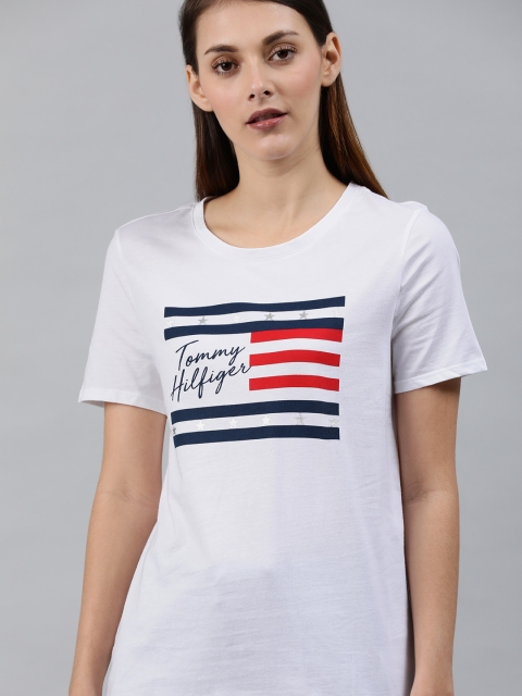 

Tommy Hilfiger Women White Printed Round Neck T-shirt