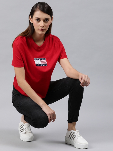 

Tommy Hilfiger Women Red Solid Round Neck T-shirt