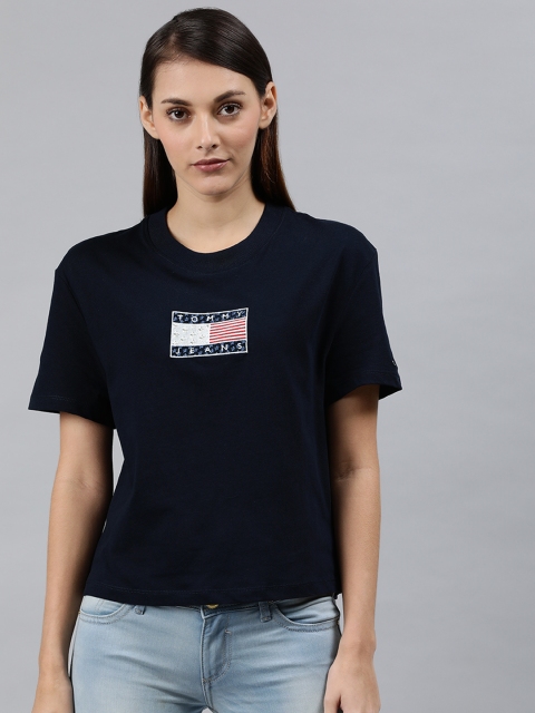 

Tommy Hilfiger Women Navy Blue Embroidered Round Neck T-shirt