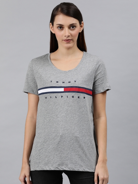 

Tommy Hilfiger Women Grey Melange Solid Round Neck T-shirt