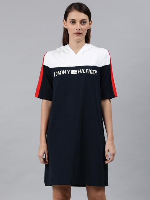 

Tommy Hilfiger Women Navy Blue Colourblocked Hooded T-shirt Dress