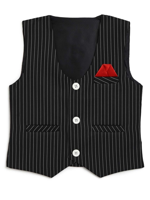 

Aj DEZInES Boys Black & White Striped Waistcoat