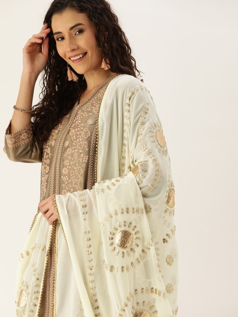 

House of Pataudi White & Gold-Toned Gotta Embellished Dupatta