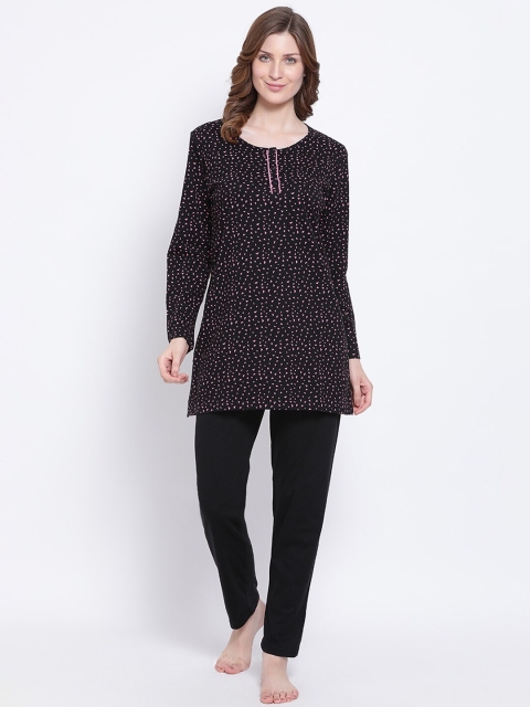 

Kanvin Women Black & Pink Printed Night suit