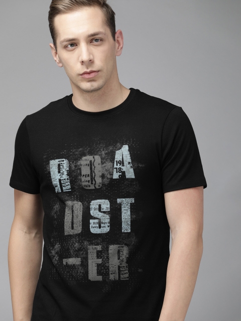 

Roadster Men Black Printed Round Neck T-shirt