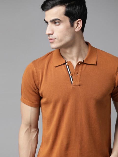 

Roadster Men Rust Orange Pure Cotton Solid Polo Collar T-shirt