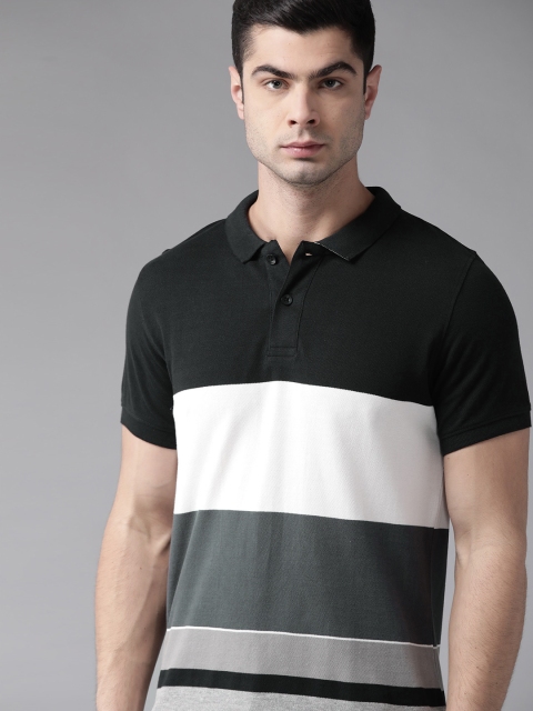 

Roadster Men Black & Grey Colourblocked Polo Collar T-shirt
