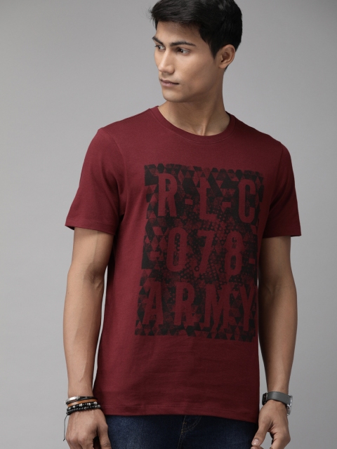 

Roadster Men Maroon Printed Round Neck T-shirt