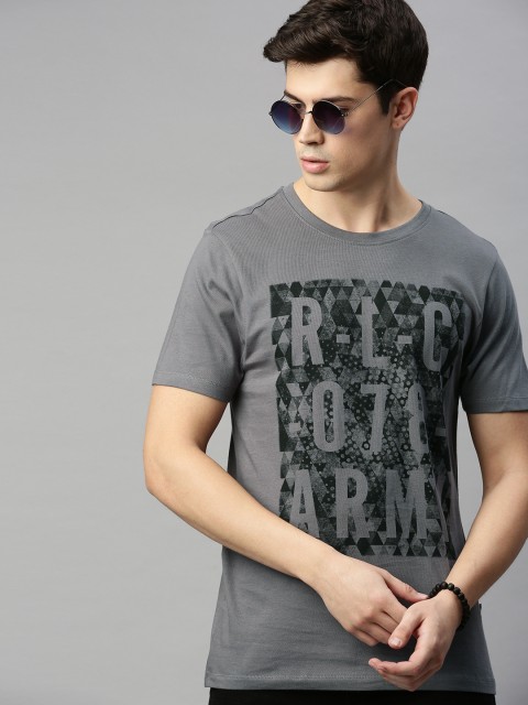 

Roadster Men Grey Printed Round Neck T-shirt