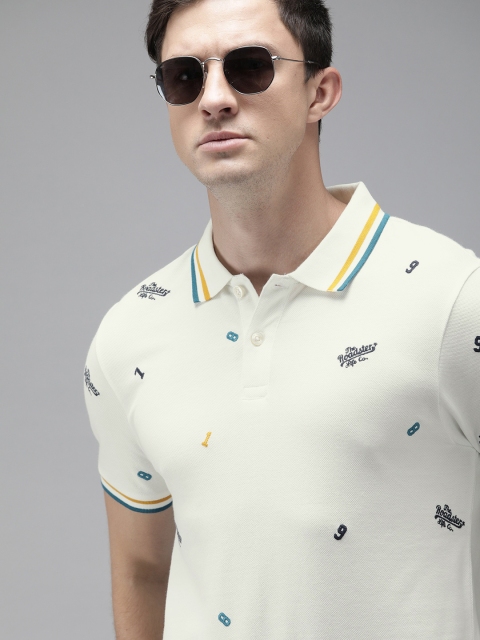 

Roadster Men Off-White Embroidered Polo Collar T-shirt