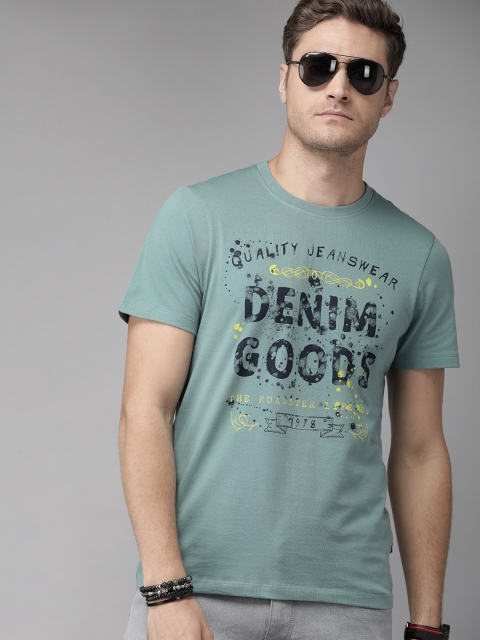 

Roadster Men Sea Green Printed Round Neck Pure Cotton T-shirt