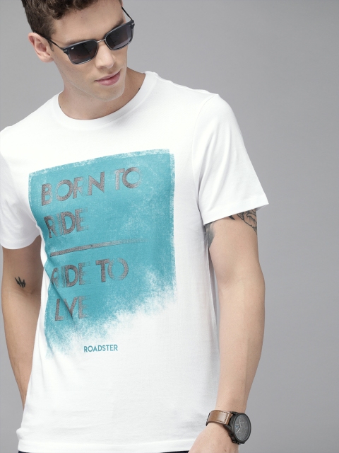 

Roadster Men White Printed Round Neck T-shirt
