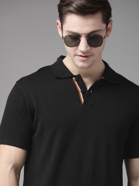 

Roadster Men Black Solid Pure Cotton Polo Collar T-shirt