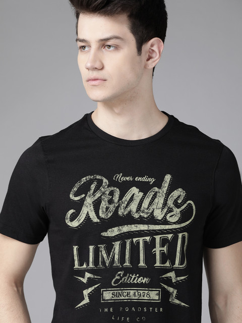 

Roadster Men Black & Yellow Printed Round Neck T-shirt