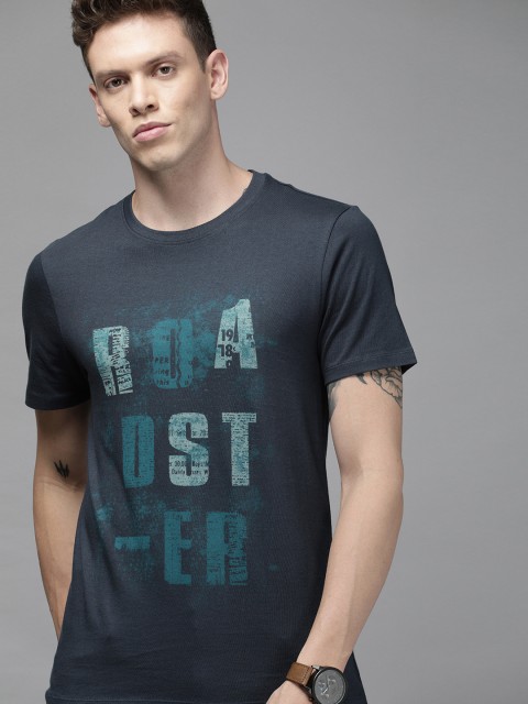 

Roadster Men Navy Blue Printed Round Neck T-shirt