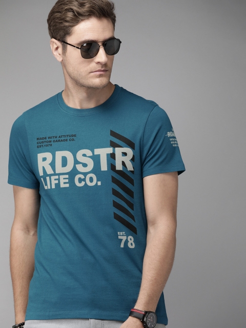 

Roadster Men Blue Brand Logo Printed Round Neck T-shirt