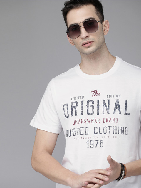 

Roadster Men White Printed Round Neck T-shirt