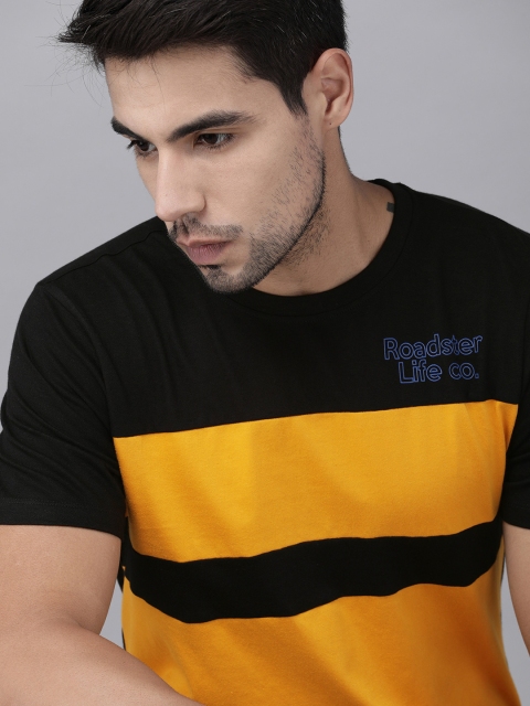 

Roadster Men Black & Yellow Colourblocked Round Neck T-Shirt