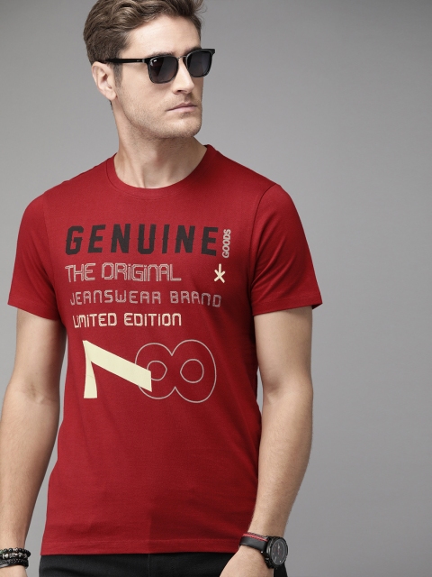 

Roadster Men Maroon Printed Round Neck Pure Cotton T-shirt