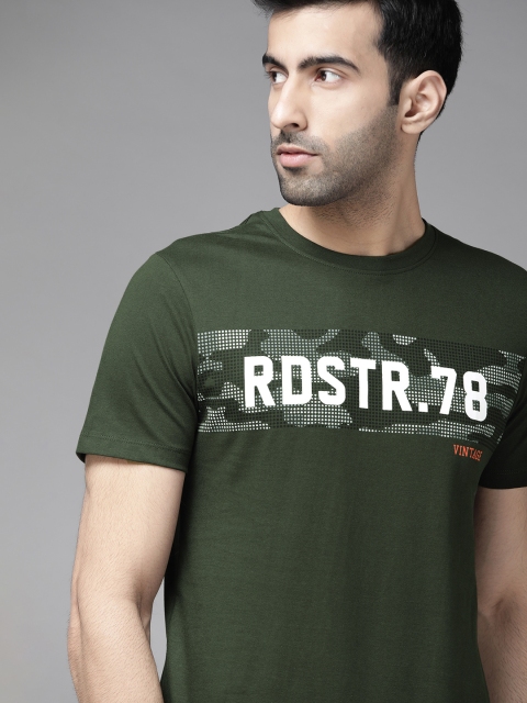 

Roadster Men Green & White Printed Round Neck T-shirt