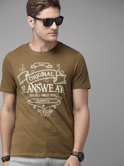 

Roadster Men Coffee Brown Printed Round Neck T-shirt