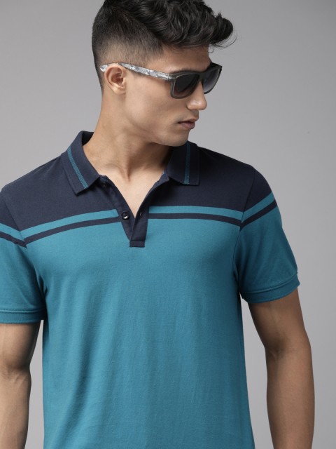 

Roadster Men Blue Colourblocked Polo Collar T-shirt