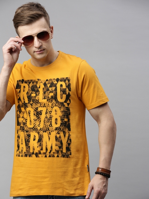 

Roadster Men Yellow Printed Round Neck T-shirt