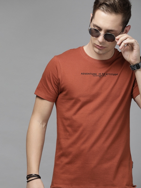 

Roadster Men Orange Printed Round Neck Pure Cotton T-shirt